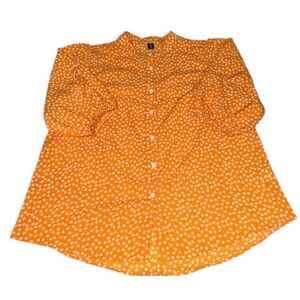 SHEIN Orange Button Down Shirt with White Dots